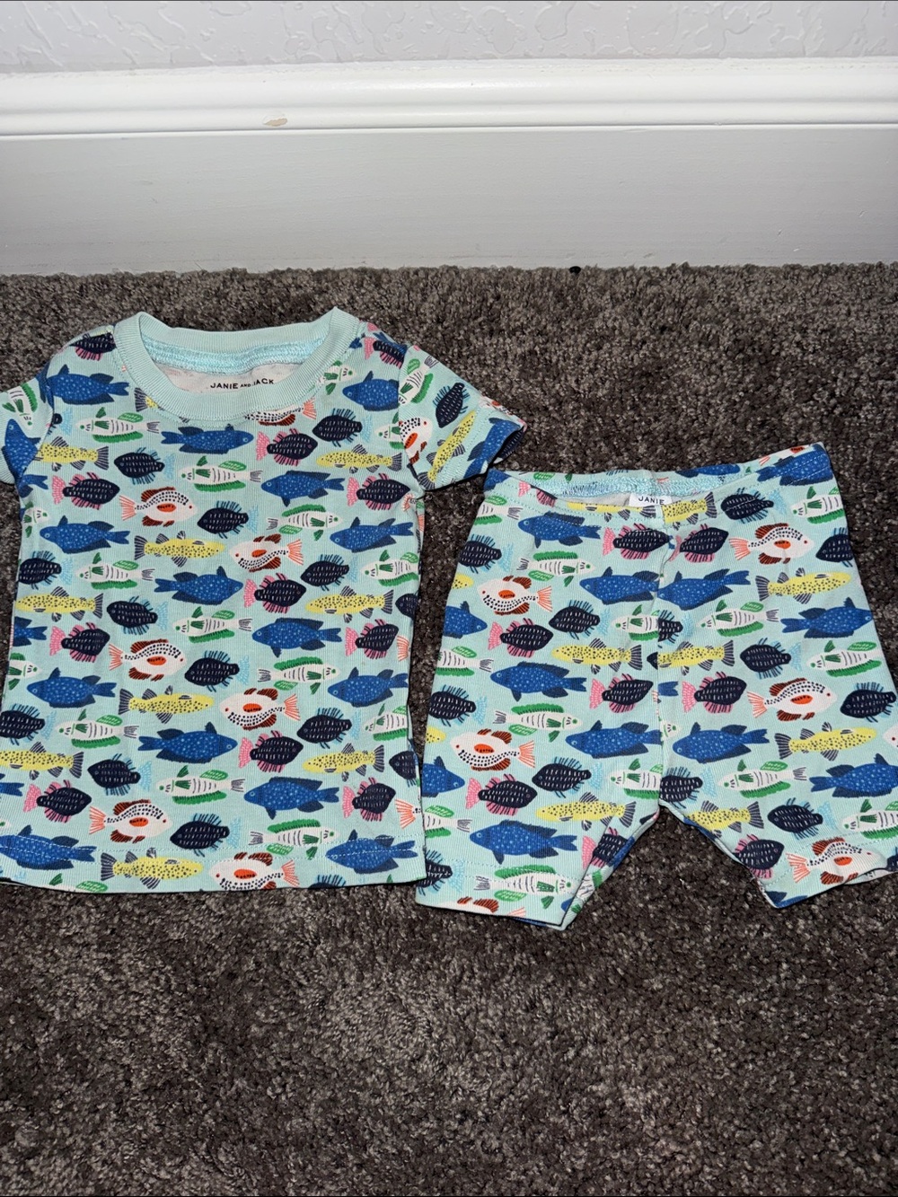 Janie and Jack Light Blue Fish Print Pajama Set - Multicolor Fish